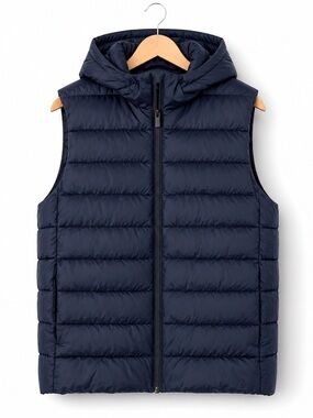 H&M Navy Quilted Puffer Vest Hooded 18” Pit To Pit Layering